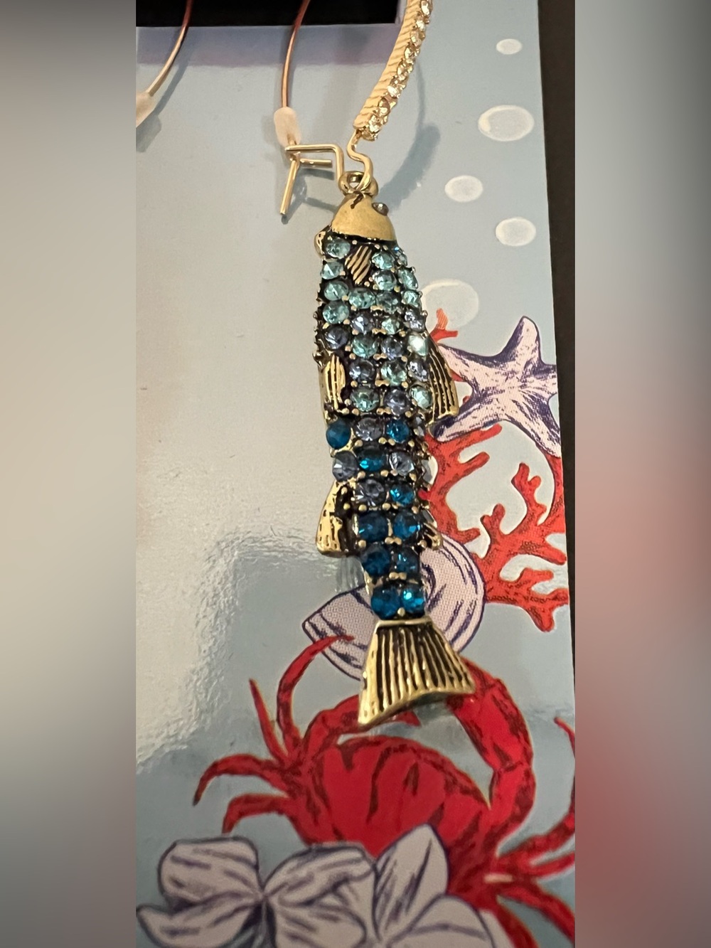 Betsey Johnson Blue Crystal Fish Drop Earrings - Picture 10 of 16